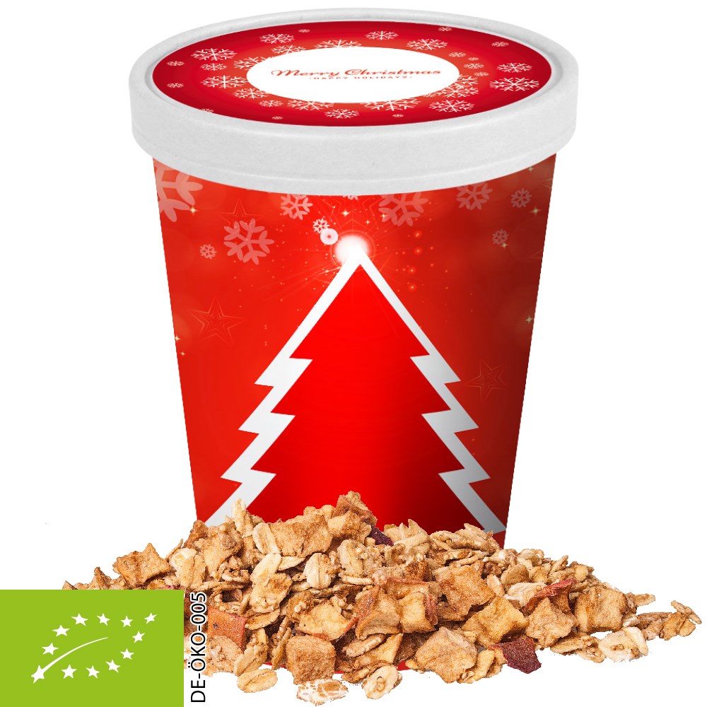 Bio Crunchy Weihnachtsmüsli Apfel-Zimt, ca. 60g, Snackbecher Maxi