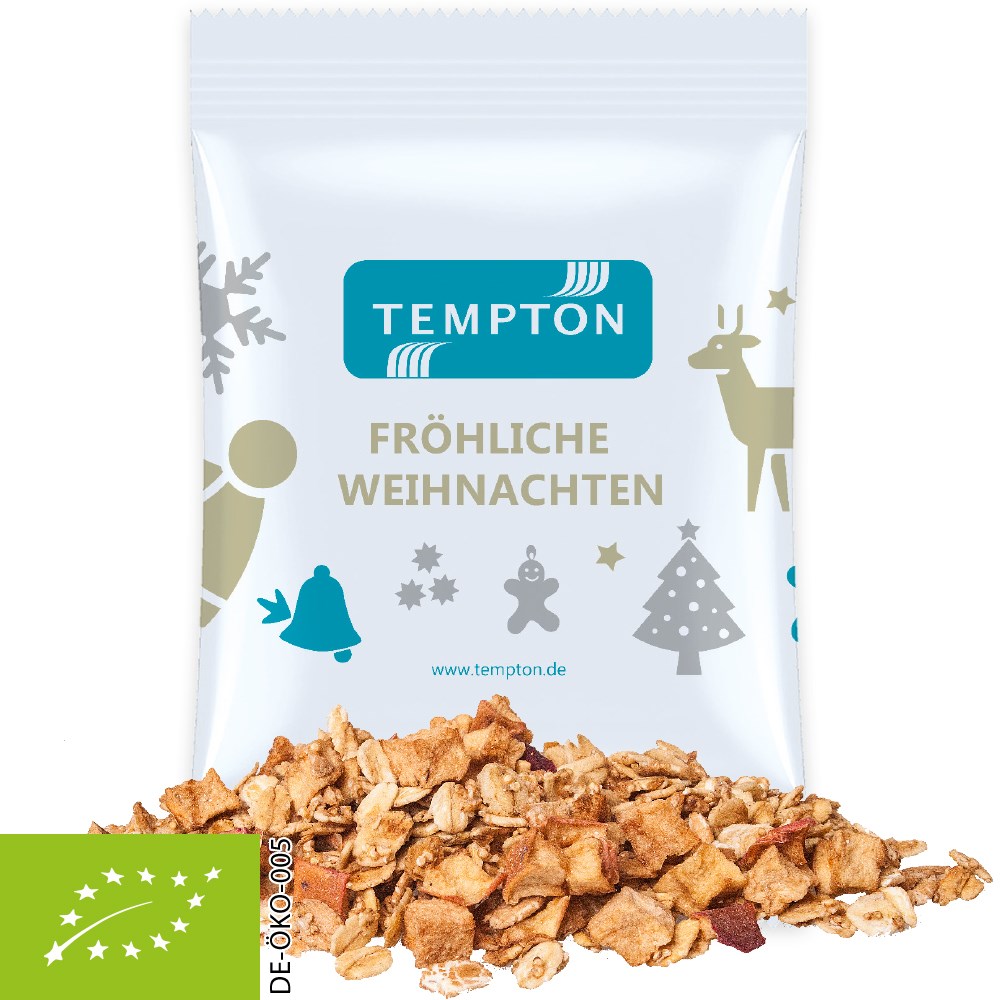 Bio Crunchy Weihnachtsmüsli Apfel-Zimt, ca. 60g, Maxi-Tüte