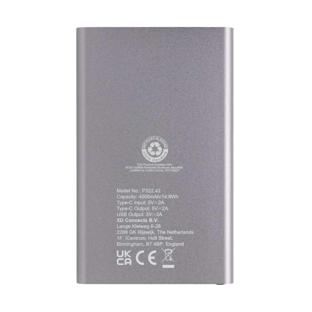 4.000mAh Type-C Powerbank aus RCS recyeltem ABS & Aluminium